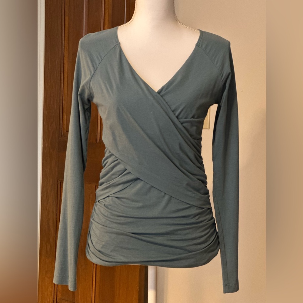 Flattering ruched teal heather long sleeve top from Sundance